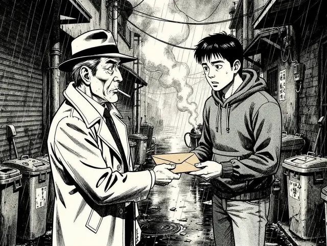 Gekiga (Retro)-style AI comic panel sample generated with Comicory