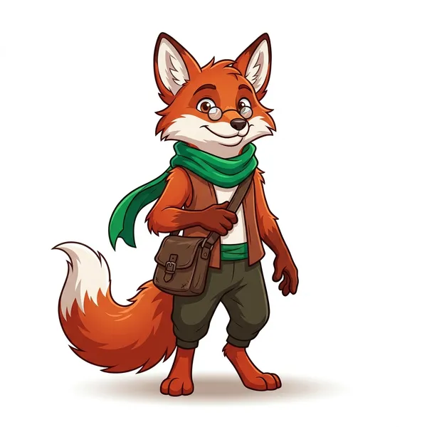 Second reference of the same fox from the same description, now wearing dark trousers